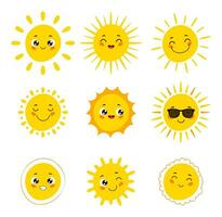 Hand drawn Flat cute suns collection hand drawn doodle illustration vector