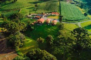 Rural area with agricultural fields and houses in Santa Catarina, Brazil photo