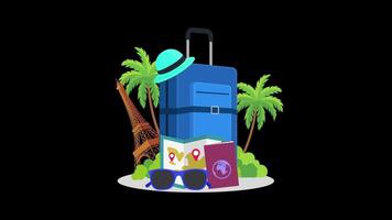 Traveling with a suitcase and a palm tree animation video